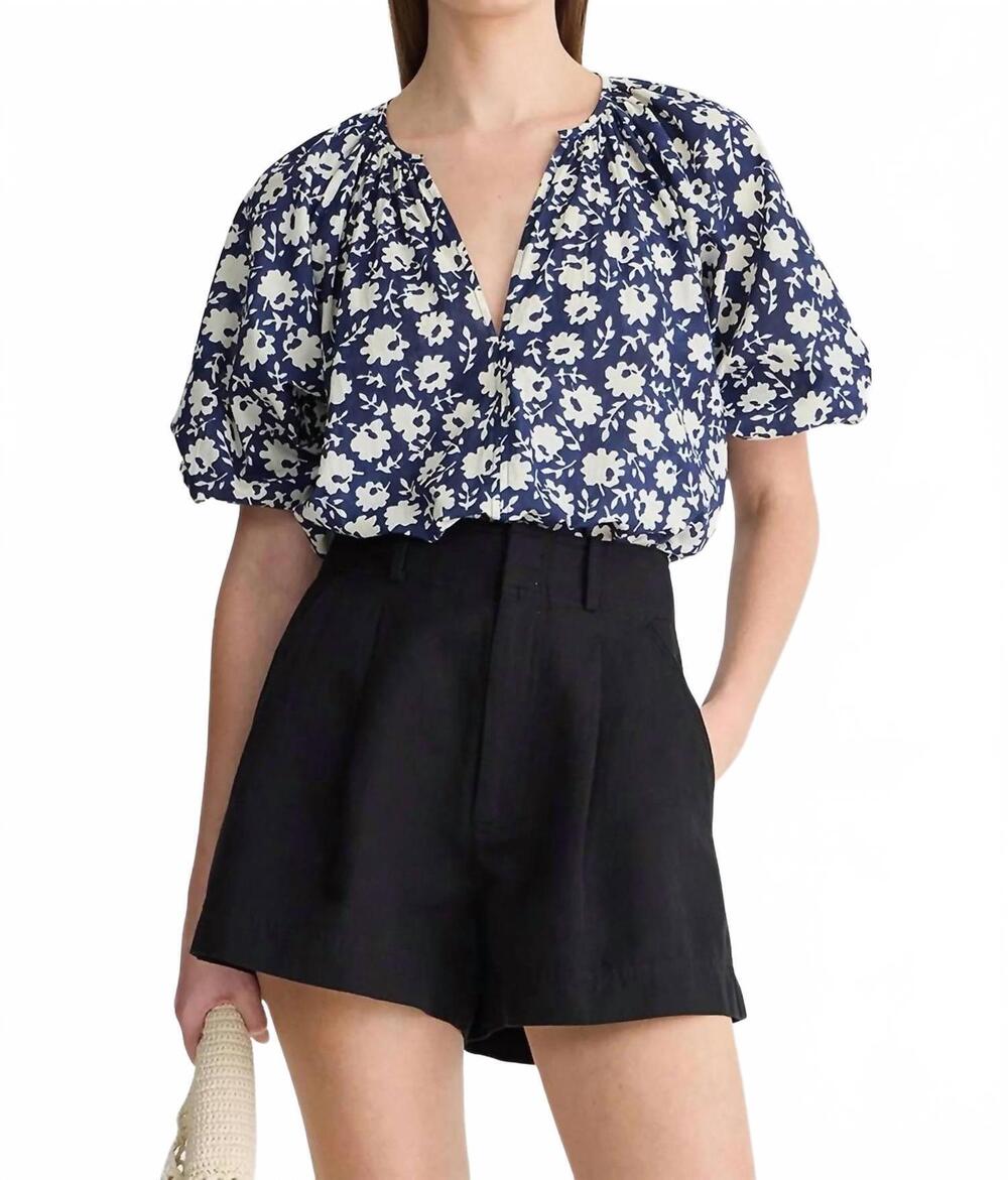 NEW APIECE APART nele lantern sleeve top in navy floral stamp
